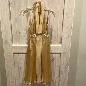 Cream color satin & chiffon, tie top, a-line dress